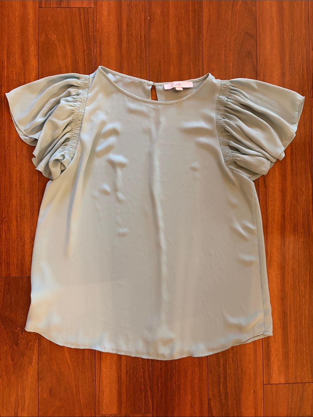LOFT Ruffled Puff-Sleeve Blouse - Light Aqua Green/Blue